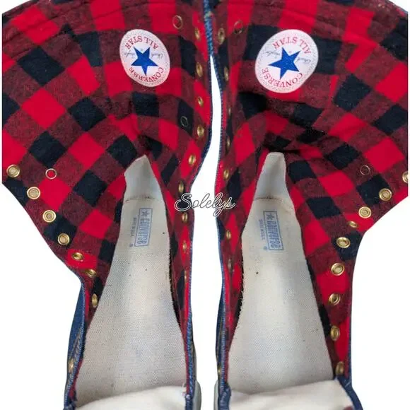 Converse 1987 Vtg NeeHi Calf High XHI USA Made Denim Fold Plaid Sneaker Mens 11 - Picture 10 of 14